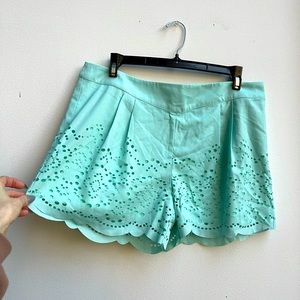 NWOT C.Luce Mint green  Eyelet Scalloped Shorts